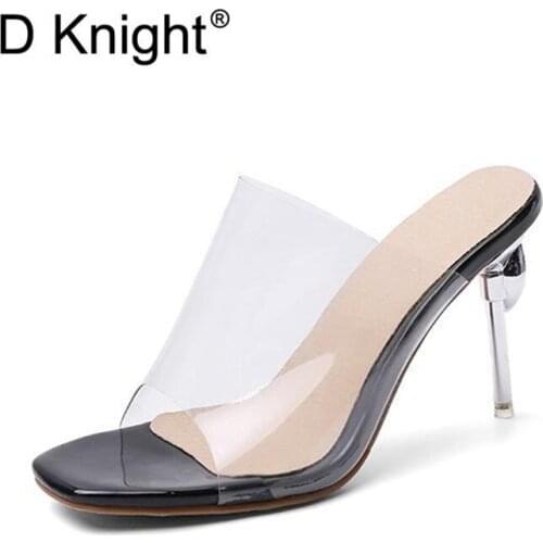 Crystal Transparent Women Slippers Peep Toe High-Heeled Slides Thin Small Heel Clear Shoes Woman Sexy Pointed Toe Summer Sandals