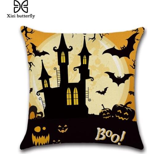 Retro Halloween Cushion Cover Pillowcase Crow Skull Sofa Cushion Bat Pillow Case Throw Cotton Linen Pumpkin Throw Pillow Cover