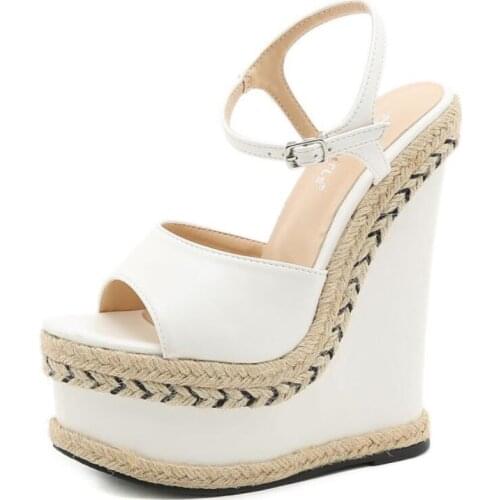 Womens sandals summer new sandals womens large size 42 wedge buckle belt European American open toe high heel womens shoes