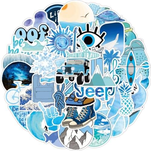 10/50PCS Cartoon Blue INS Style Vsco Girl Stickers for Laptop Moto Skateboard Luggage Refrigerator Notebook Laptop Toy Sticker
