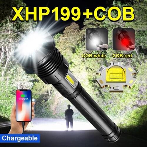 Super XHP199 Led Flashlight 18650 26650 Powerful Led Torch Light USB Rechargeable Tactical Flashlights XHP160 XHP90 COB Lantern