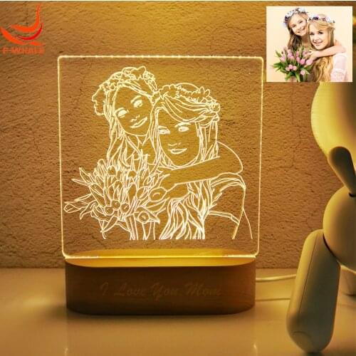 3d Led Light Photo Customized Night Lamp for Bedroom Decor Kids Brithday Gift Wooden Base Text Printed Personality Gift for Mom