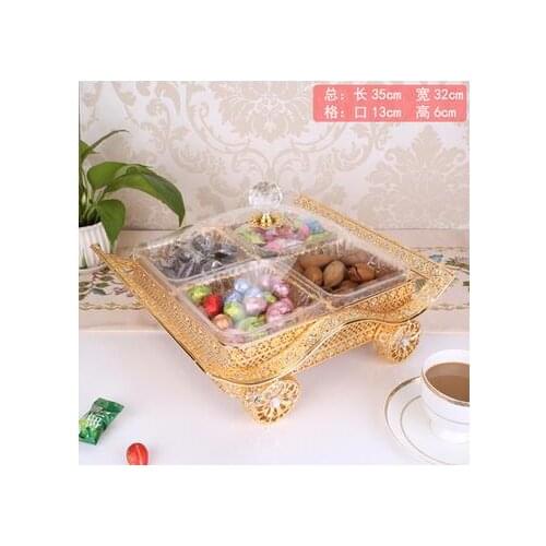 4-6 compartment style snacks division candy dish living fashion metal gold tray fruit box fruit bowl with cover decoration Arts