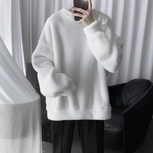 Warm Plush Hoodie Mens Sweatshirts Fashion Solid Color Casual O-neck Sweatshirt Streetwear Hip-hop Loose Male Pullover Hoodies