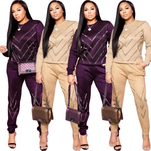 In Stock Two-piece womens fitness apparel set club wear night clothing sequin pants