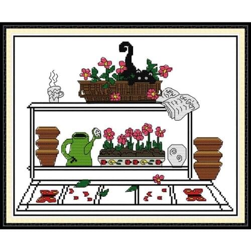 Everlasting Love Garden Cats Chinese Cross Stitch Kits Ecological Cotton Stampted Printed 14CT DIY Christmas Decoration For Home