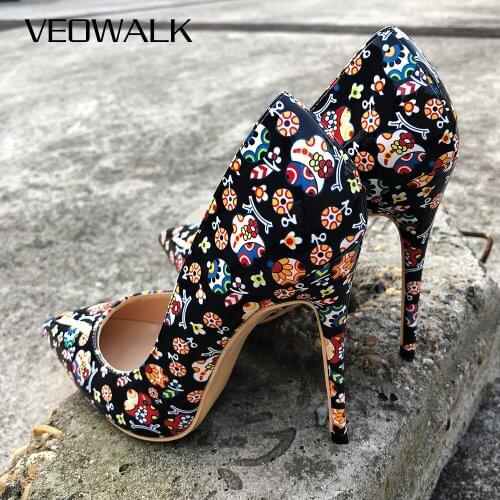 Veowalk 2018 Black Graffiti Colorful Women Pumps Sexy Women High Heels Wedding Party Women Shoes Stilettos Accept Customized