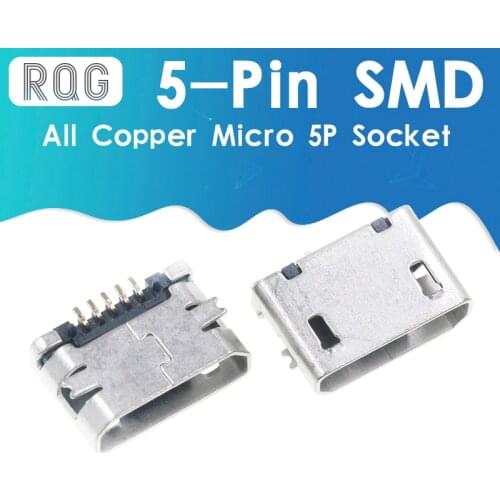 All copper Micro 5P socket SMD without curling MK5P Microphone 5-pin SMD USB female socket