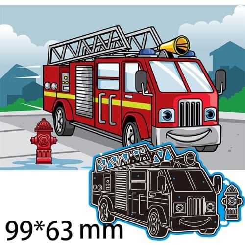 Cutting Dies Fire Truck Stencil Craft for Scrapbook Stamps Dies Embossing Paper Gift Card 99*63mm
