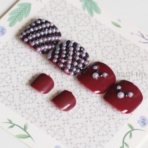 2020 High-grade High quality fashion full drill handmade round toe fake nail crystal drill 24PCS Black and white drill #N35