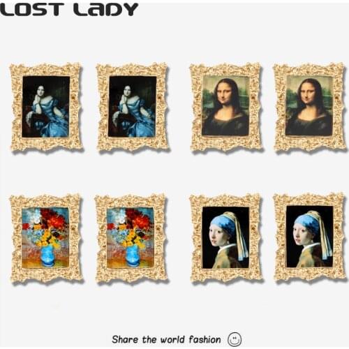Lost Lady New Fashion Mona Lisa Image Stud Earrings For Women Vintage Gold Alloy Geometry Earrings Wholesale Jewelry Party Gift