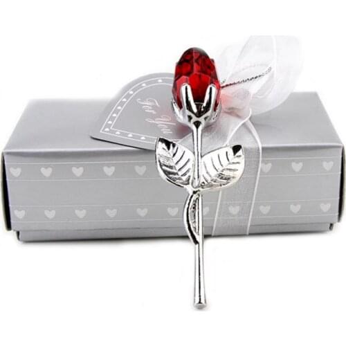 100pcs Transparent Crystal Rose Artificial Flowers Baby Shower Souvenirs Wedding Favors and Gifts For Guest Home Decor SN1224