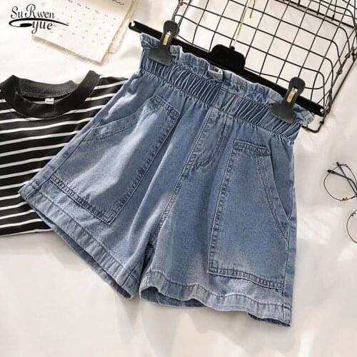 2020 Summer Casual Loose Elastic High Waist Shorts Women Blue Plus Size Denim Shorts Women Short Jeans Women Short Femme 9837