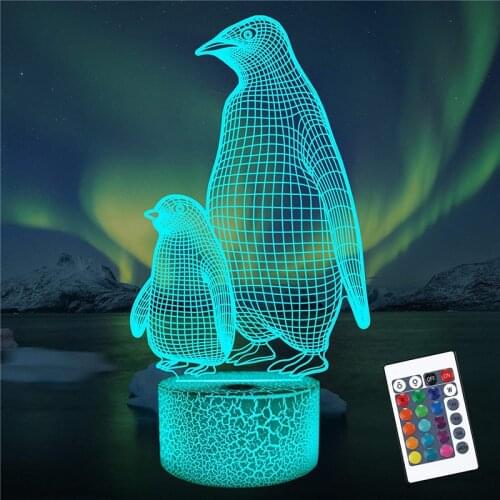 Penguin 3D Lamp for Kids 16 Colors Changing Illusion Animal Night Light Child Bedroom Decor Cool Birthday Gifts for Boy Girl