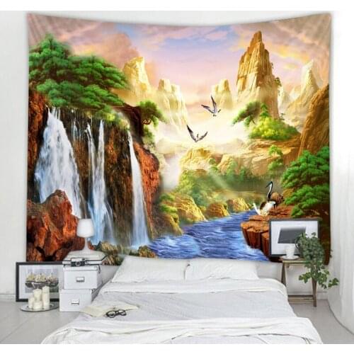 3D Landscape Landscape Tapestry Nordic Decorative Wall Tapestry Art Deco Blanket Curtain Hanging at Home Bedroom Living Room
