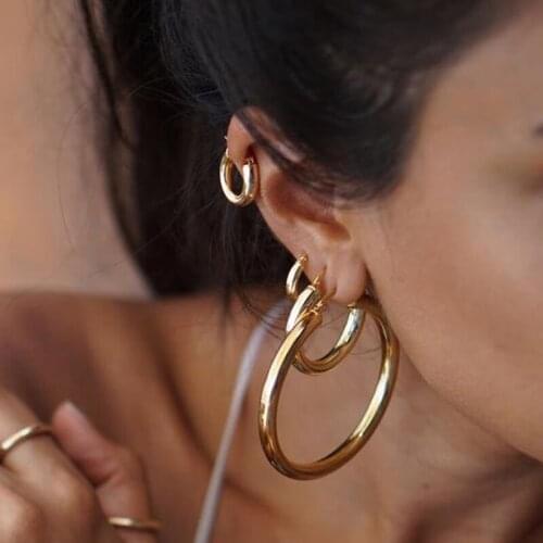 5cm Big Gold Hoops Earrings Minimalist Thick Tube Round Circle Rings Earrings For Women Zinc Alloy Trendy Hiphop Rock