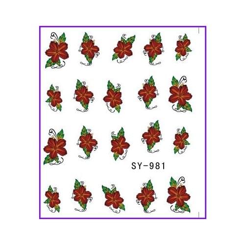 6 PACK/ LOT GLITTER WATER DECAL NAIL ART NAIL STICKER FLOWER BO-TREE DAHLIA CHRISTMAS BELL SY981-986