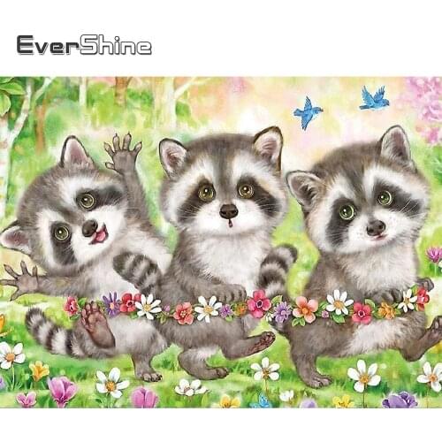 EverShine Diamond Painting Animals Cross Stitch 5D DIY Full Drill Diamond Embroidery Raccoon Mosaic Art Decor For Home