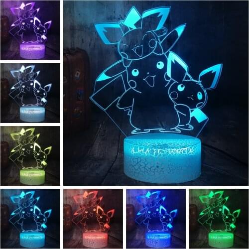 Anime Pokemon Cute Pichu Pikachu Team LED Night Light for Children Kids Bedroom Decor POKEMON Pikachu Table Lamp Manga Gifts
