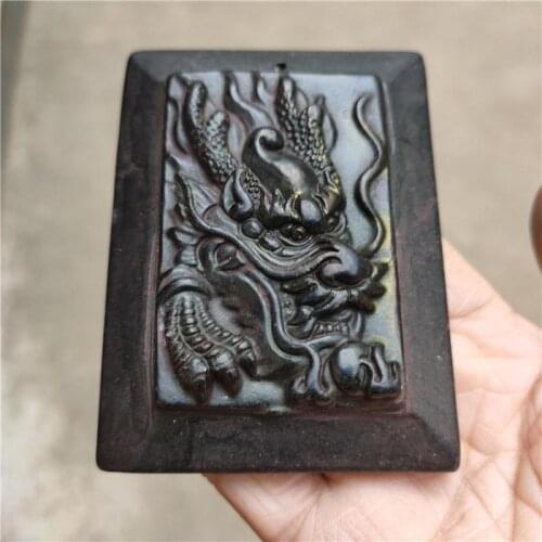 Antique Hongshan Culture Natural Black Iron Meteorite Dragon Head Necklace Statue Pendant Mascot Collection Decoration Figurines