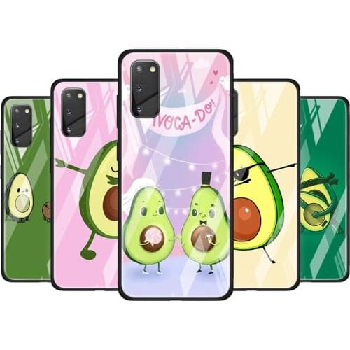 Cute Fruit Avocado Tempered Glass Cover For Samsung Galaxy S20 S10 S9 S8 S10E FE Ultra Plus Lite 5G Phone Case
