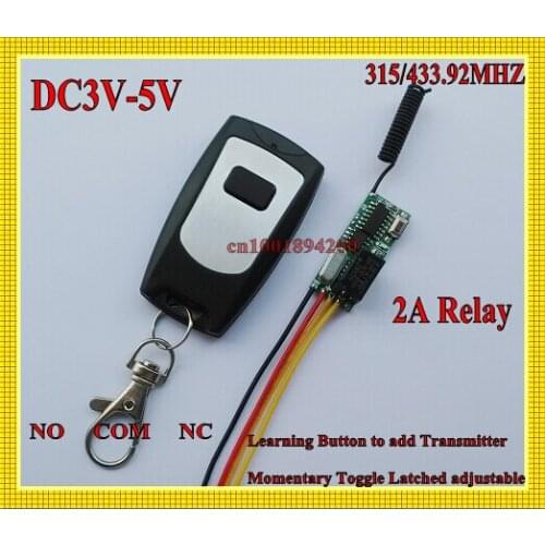 DC 3V-5V 1 CH 2A Relay Receiver 3.7V 4.5V 5V Mini Remote Control Switch Micro Door Button Remote NO COM NC Normally Open Close