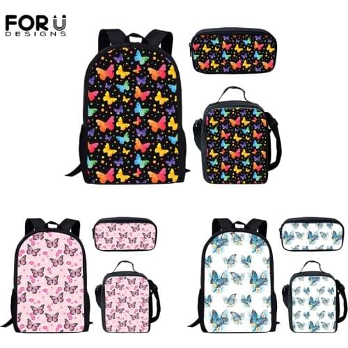 FORUDESIGNS Hot Style Teens Backpacks Colorful Butterfly Pattern Print Girls School Bags Set Daily Book Storage Bags Mochila