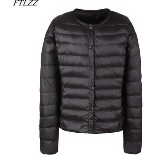 FTLZZ Women Winter Ultra Light White Duck Down Short Jacket Coat Slim Single Breasted Down Coats Female Plus Size 3xl Warm Parka