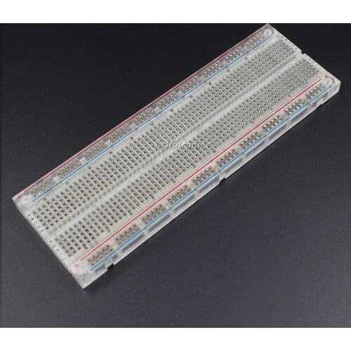 Hellotronics Premium 830 points Brass Metal Clips with Nickle plated Power Rails 10 Contacts Transparent Solderless Breadboard