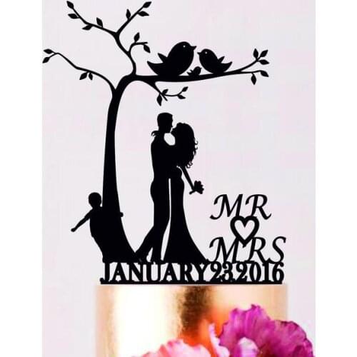 Custom Wedding Topper, Bride And Groom With Little Boy, Couple With Child Under The Tree Wedding Cake Topper With Child, Family