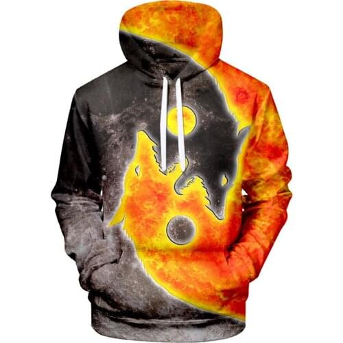 Foreign trade series Creative black and white 3D digital printing Mens casual pullover Drawstring hooded sweater