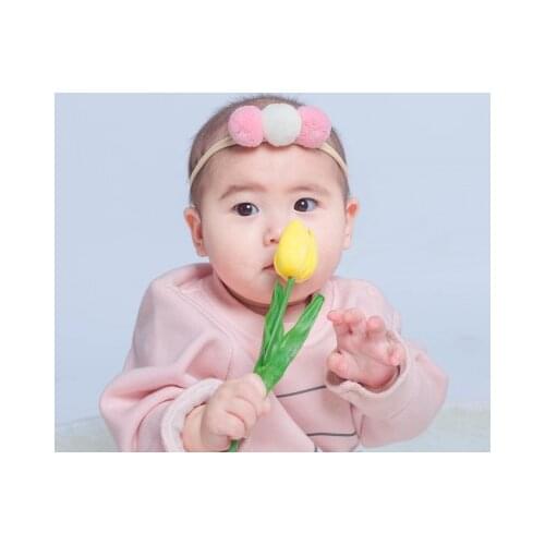 Cute Solid Color Bright Colorful Fluffy Pompom Ball Girls Headband Hair Band Kids Girl Headwear Hair Accessories