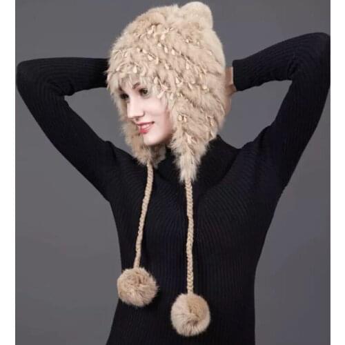MingJieBiHuo Korean version of the fur hat lace earmuffs ladies autumn and winter knitted caps Gary liner cap