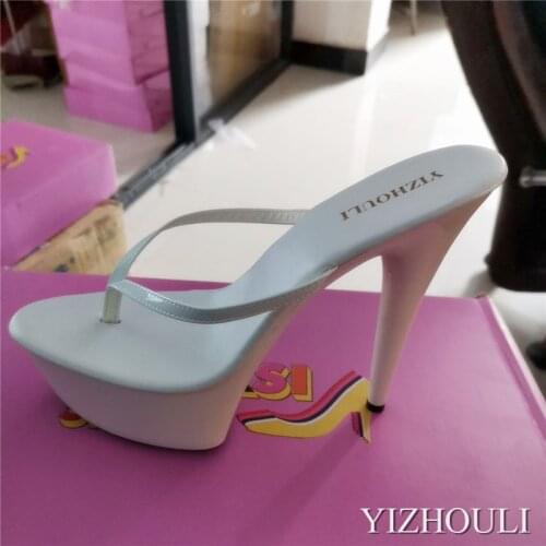 Fashionable 15cm tall princess slipper, sexy nightclub high heel is baked lacquer Pole dancing shoes
