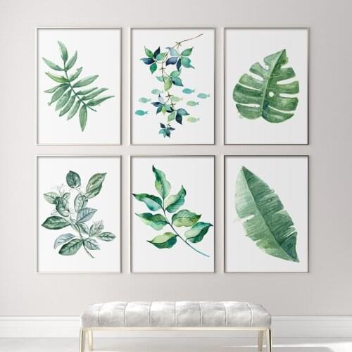 Watercolor Leaves Wall Art Canvas Painting Green Style Plant Nordic Posters and Prints Decorative Picture Modern Home Decoration