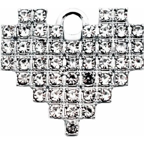 Newest 20pcs/lot Metal Heart Full Crystal Silver Dangle Charms Lobster Clasp Charms For Bracelet Pendant Necklace DIY Jewelry