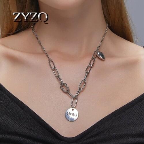 ZYZQ Smile English Alphabet Necklace Zinc Alloy Harajuku Style Lovers' Pendant Necklace Valentines Day Gift Jewelry Accessories