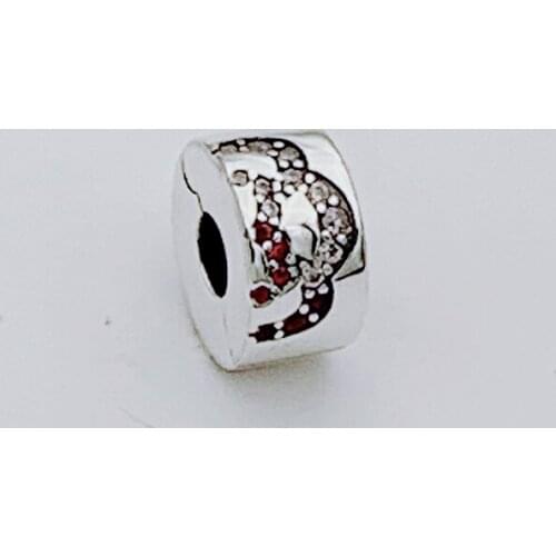 2021 New Authentic 925 Sterling Silver Pave Heart Clip Charm Fit Original European Charm Bracelet Beads Women DIY Jewelry Making