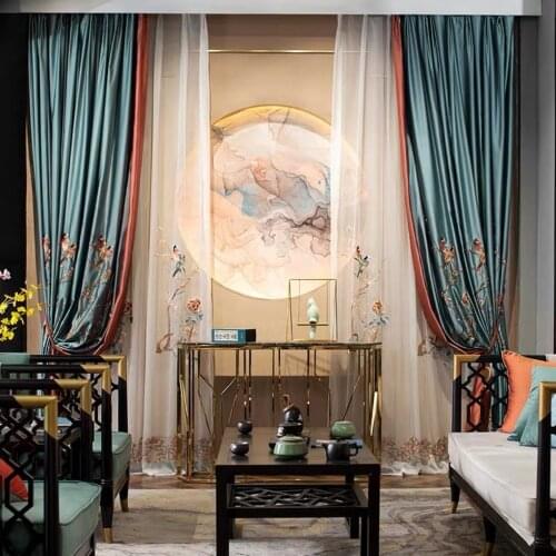Luxury High-precision Imitation Silk New Chinese Style Embroidered Bird Blackout Villa Bedroom Living Room Study Custom Curtains