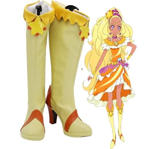 Star Twinkle Precure Amamiya Erena Cure Soleil Cosplay Boots Yellow Shoes High Heel Custom Made