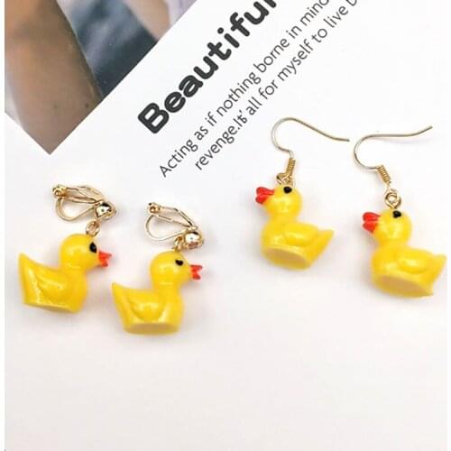 Earrings 2021 Trend New Piercing Ear Jewelry-Accessories Korean Fashion Christmas Lovely Resin Yellow Duck Long Hanging Earrings