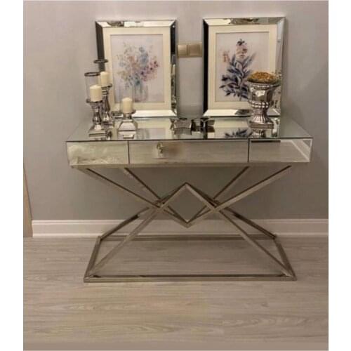 Modern Metal Over Gray Mirrored Dresuar coffe table