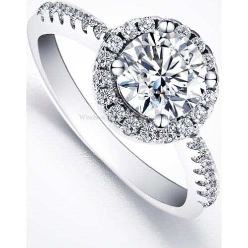 Tianyu Gems Halo Ring Silver Hearts&Arrows Moissanite Diamonds 5.0mm/6.5mm Round Wedding Finger Rings Classic Fine Jewelry Gifts