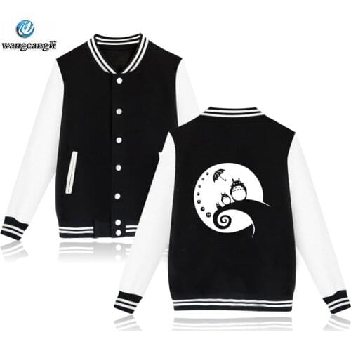 Cartoon Totoro printed sweatshirt baseball Jacket women men uniform coat harajuku casual Jackets 4XL plus size hoodies clothes