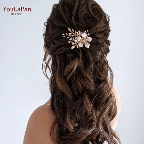 YouLaPan HP359 Exquisite Alloy Flower Hair Comb Pearl Bridal Headpieces for Wedding Hairpins and Combs Gold Leaf Headdress Girls