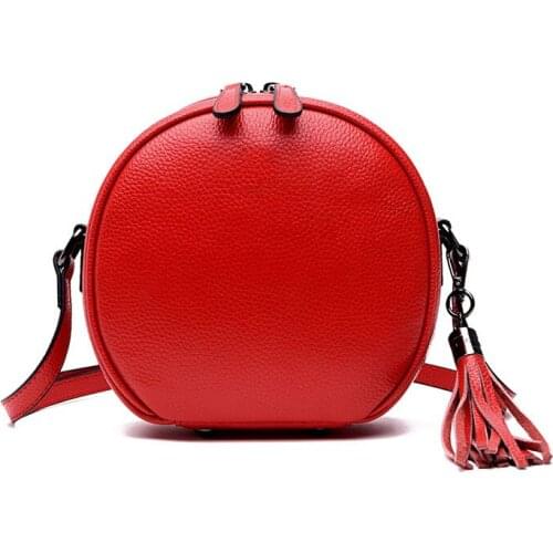 Genuine leather Women Crossbody Bags Designer tassels Ladies Circular Mini Party Evening Clutch Bag Cute Women Shoulder Purse