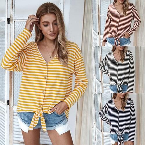 Women Striped Buttons Thin Knitted Outwear Long Sleeve Tie Knotted Cardigan Jacket Ladies Spring Oversize Casual Sweaters Coat