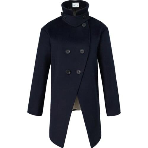 Fashion stand collar woolen coat women double breasted medium long autumn winter overcoat