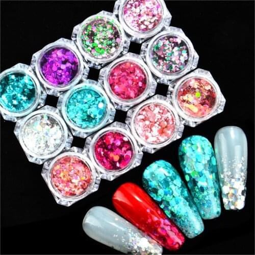 1 PC Hexagon Holographic Nail Glitter Set Powder Nail Art Pigment DIY Flake Nail Art Decorations Dust Gel Manicure Pigment