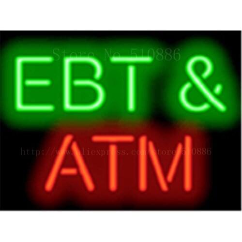 17*14" EBT & ATM NEON SIGN REAL GLASS BEER BAR PUB LIGHT SIGNS store display Restaurant Shop Financial Advertising Lights